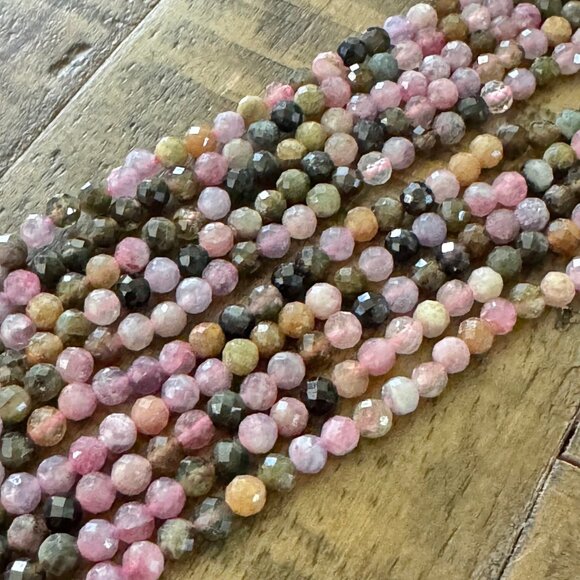 Faceted Watermelon Tourmaline Bead Strand - 4mm - Picture 4 of 6